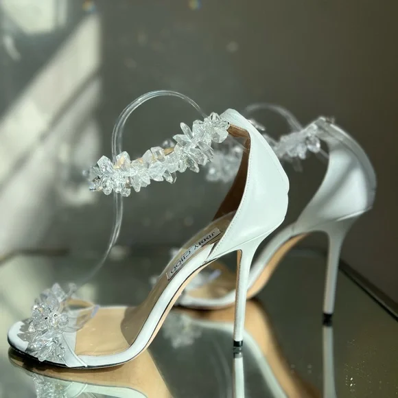 Like new Jimmy Choo White Maisel 100 Crystal Embellished Leather Sandals 41 - Picture 14 of 16